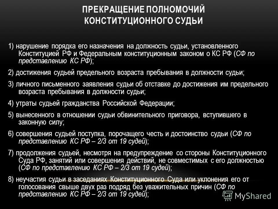 Срок полномочий конституционного суда рф