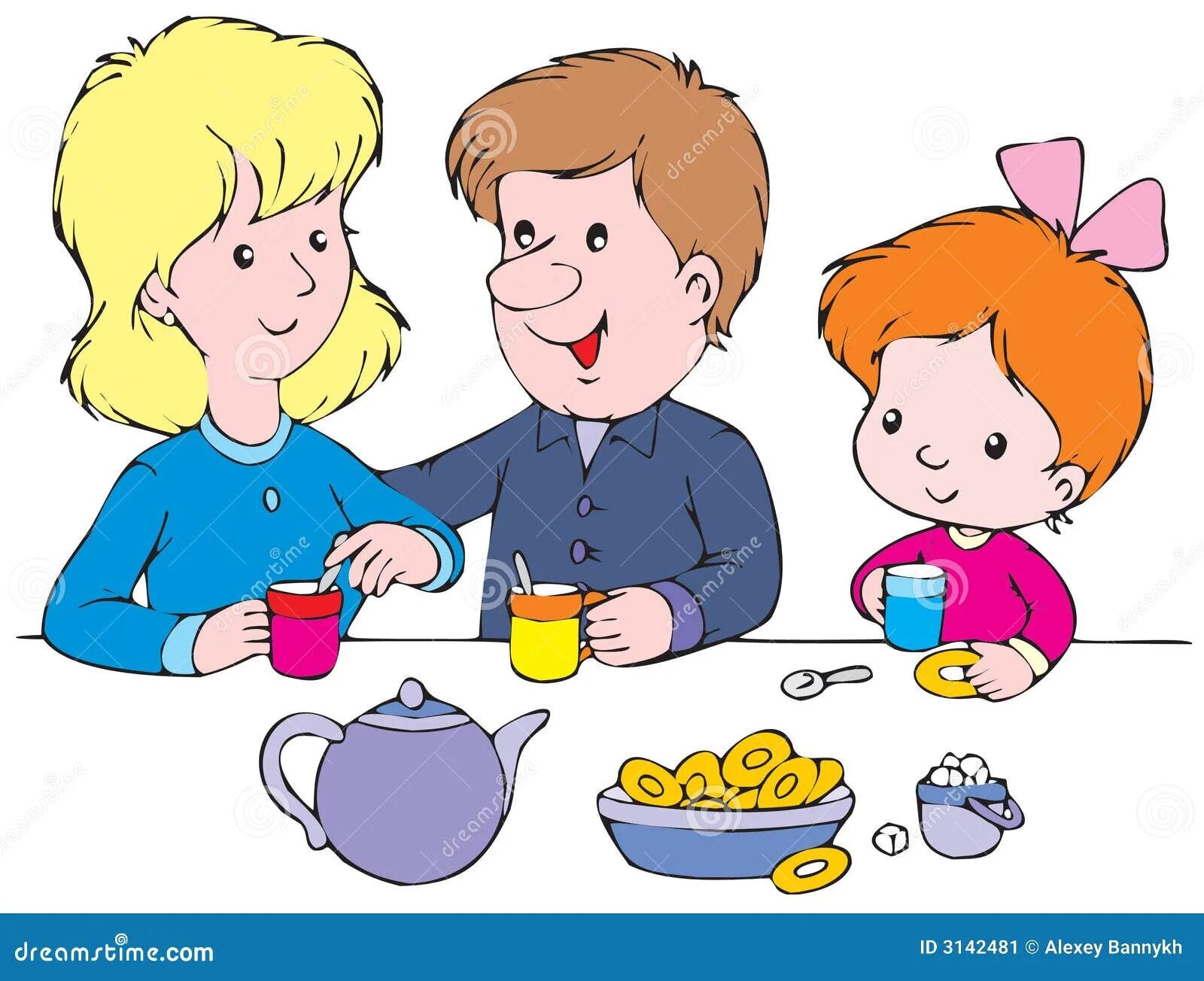 Ужин картинка для детей. Дети за столом мультяшные. Ужинать картинки для детей. Семейный завтрак рисунок. Папа чай пить
