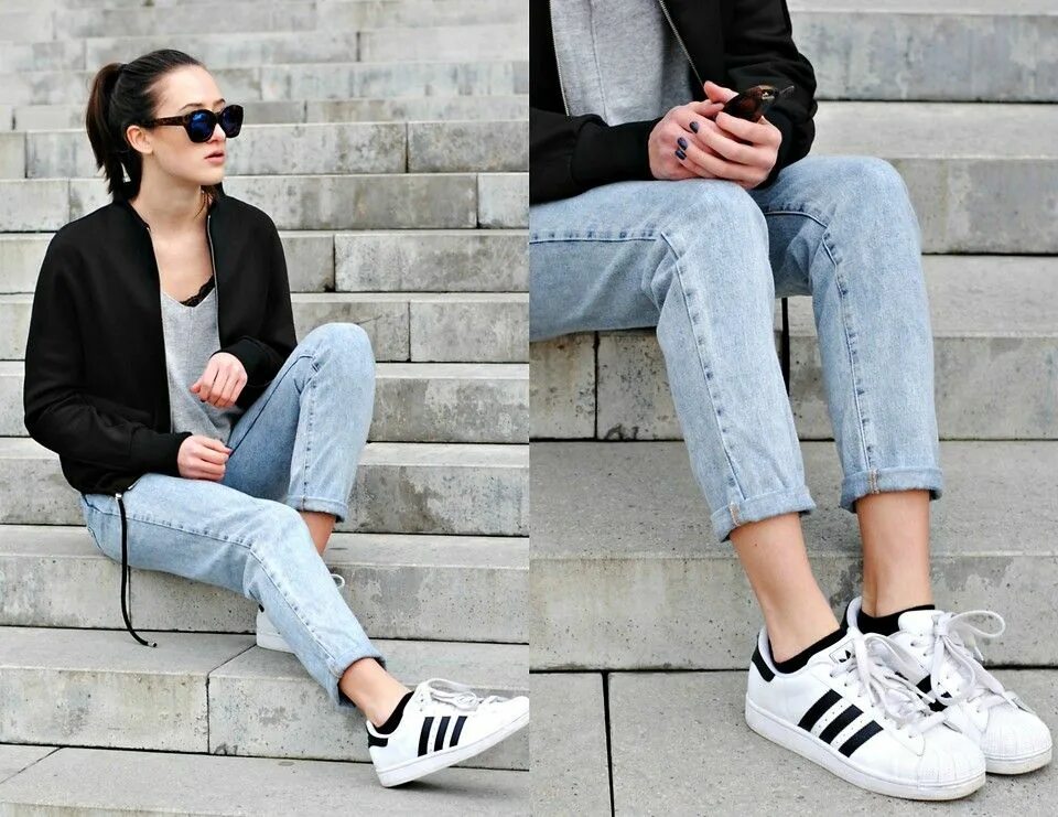 Каре кроссовки. Adidas Superstar White с джинсами. Луки с adidas Superstar. Женские кроссовки adidas Superstar Луки. Адидас суперстар женские черные.