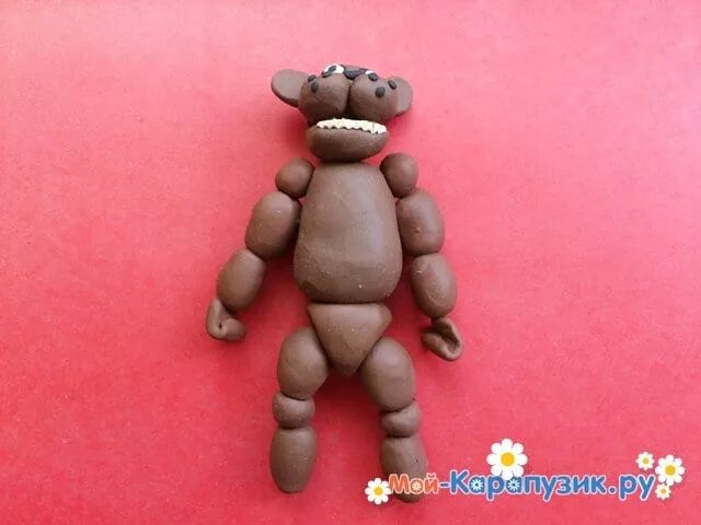 пластилиновый мишка фредди. мишка фредди из пластилина. медведь из пластилина. лепка из пластилина мишка фредди. фредди фазбер из пластилина.