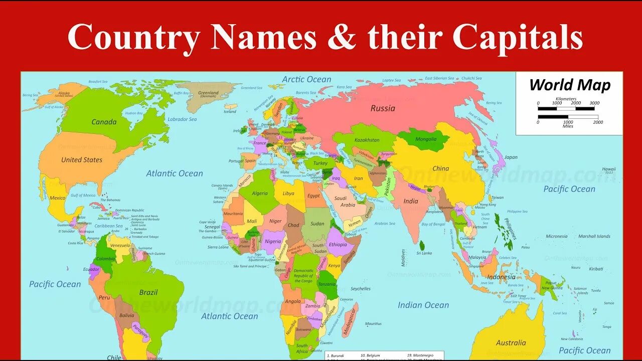 Numbers around the world. World map. map of the world with countries and capitals. political map of the world. map with countries and capitals.