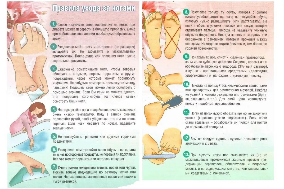 Что делать если при температуре холодные ноги. Правилам ухода за стопами при сахарном диабете. Памятка пациента по уходу за ногами при сахарном диабете. Принципы ухода за ногами при сахарном диабете. Памятка по уходу за диабетической стопой.