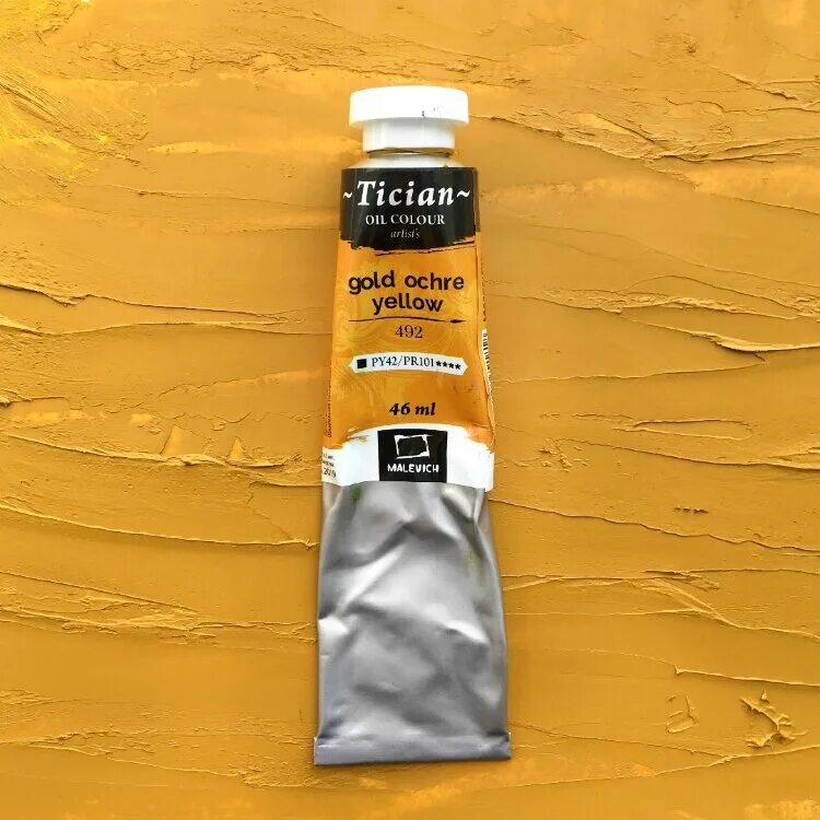 Малевичъ масляная краска жёлтая Tician 46 мл. Охра золотистая. Охра желтая масляная краска. Краска охра золотистая.