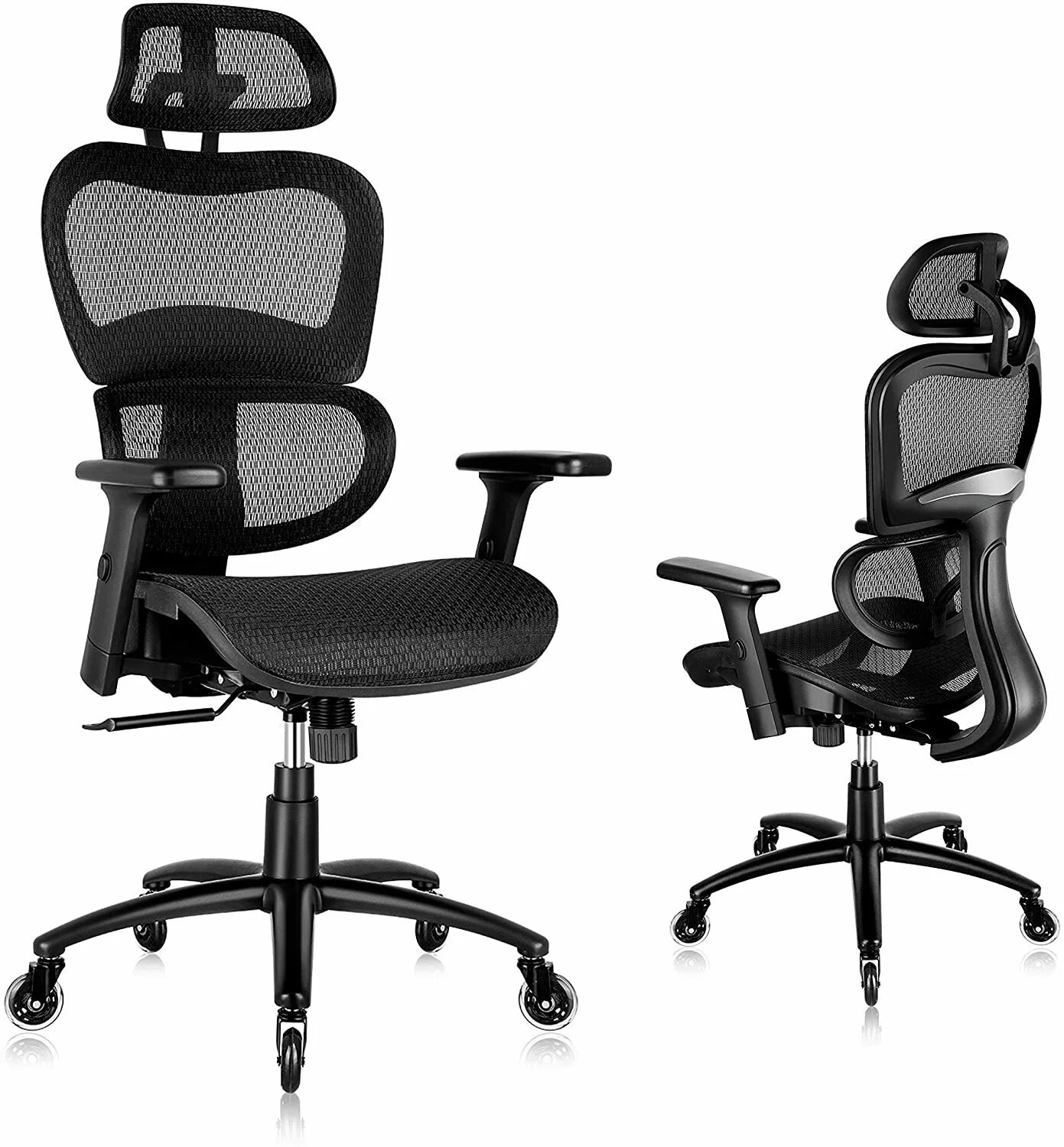 Офисное кресло Ergo Wave HB Black. Ортопедическое кресло с поддержкой поясницы. Стул офисный ортопедический с поясничной поддержкой. Mesh Swivel Computer Chair.
