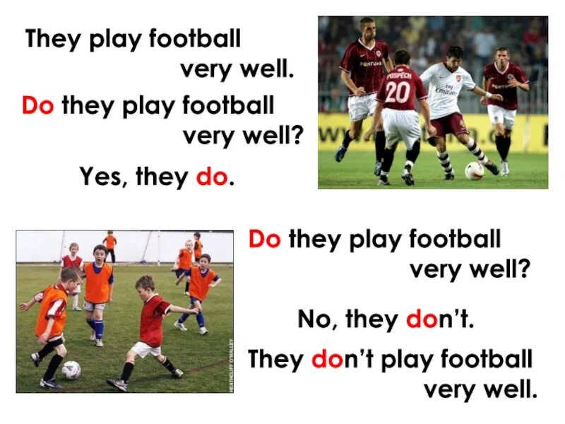 He play football present simple. Does he Plays Football ответ. Вопросительные форма do they Play Football well. They Play Football в present simple. They are playing Football перевод.