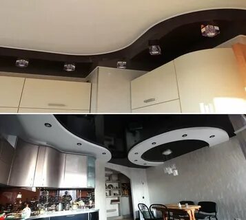 Двухуровневые натяжные на кухне