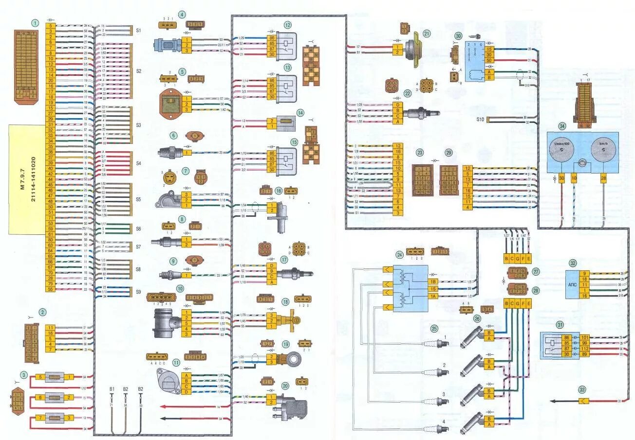 21114 распиновка. Калина 8 клапанная электросхема двигателя. Электросхемы ЭСУД ВАЗ 21114.