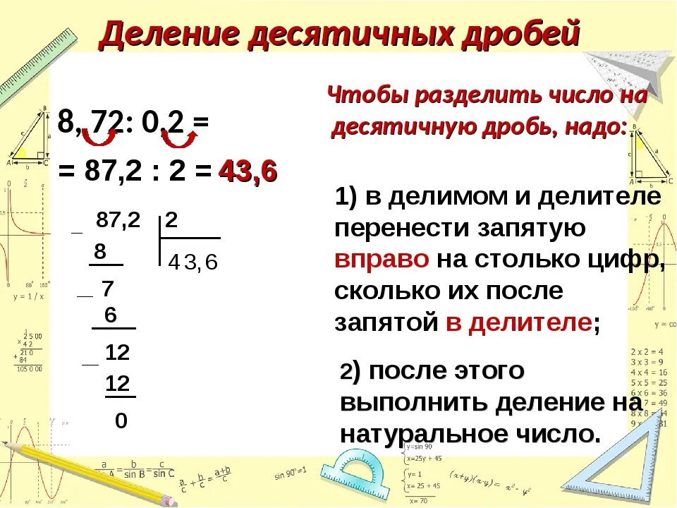 Деление десятичного числа на целое. Способы деления десятичных дробей. Порядок деления десятичных дробей. Правило деления десятичных дробей. Деление 2 десятичных дробей.