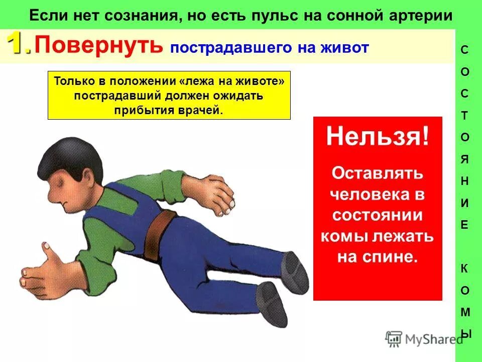 в положении лежа на спине нельзя. транспортировка пострадавшего при ранении конечностей. пострадавшего с повреждением позвоночника необходимо переносить. положение при переломе ребер и грудины. положение лежа на спине.