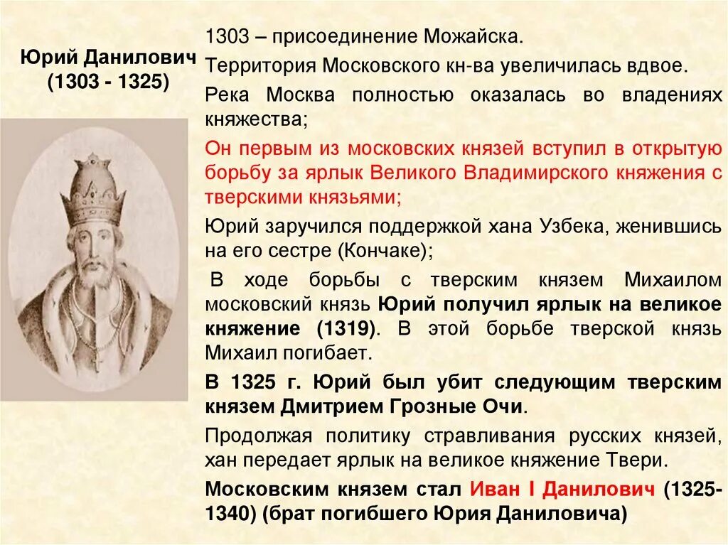 Деятельность Юрия Даниловича 1303-1325.