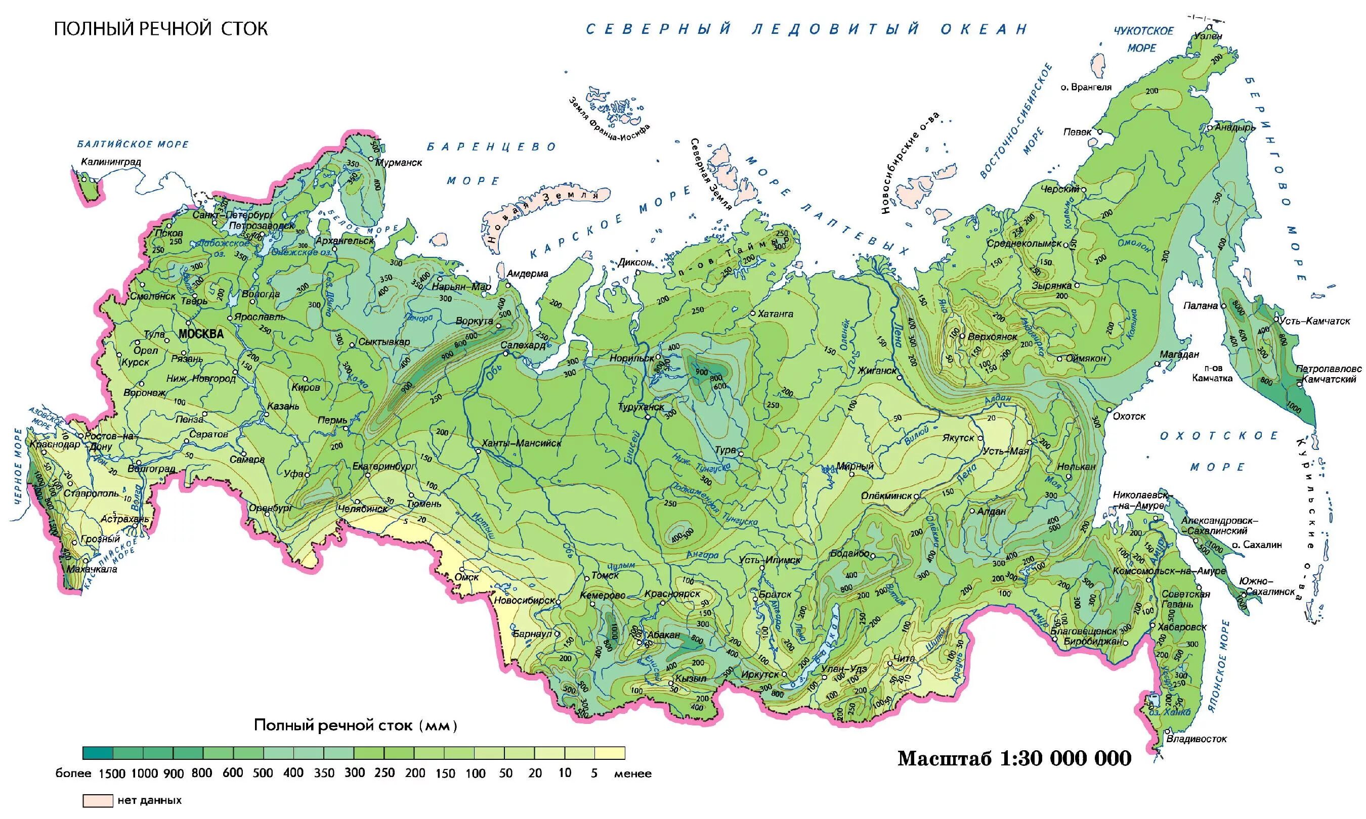 Крупные русские реки на карте