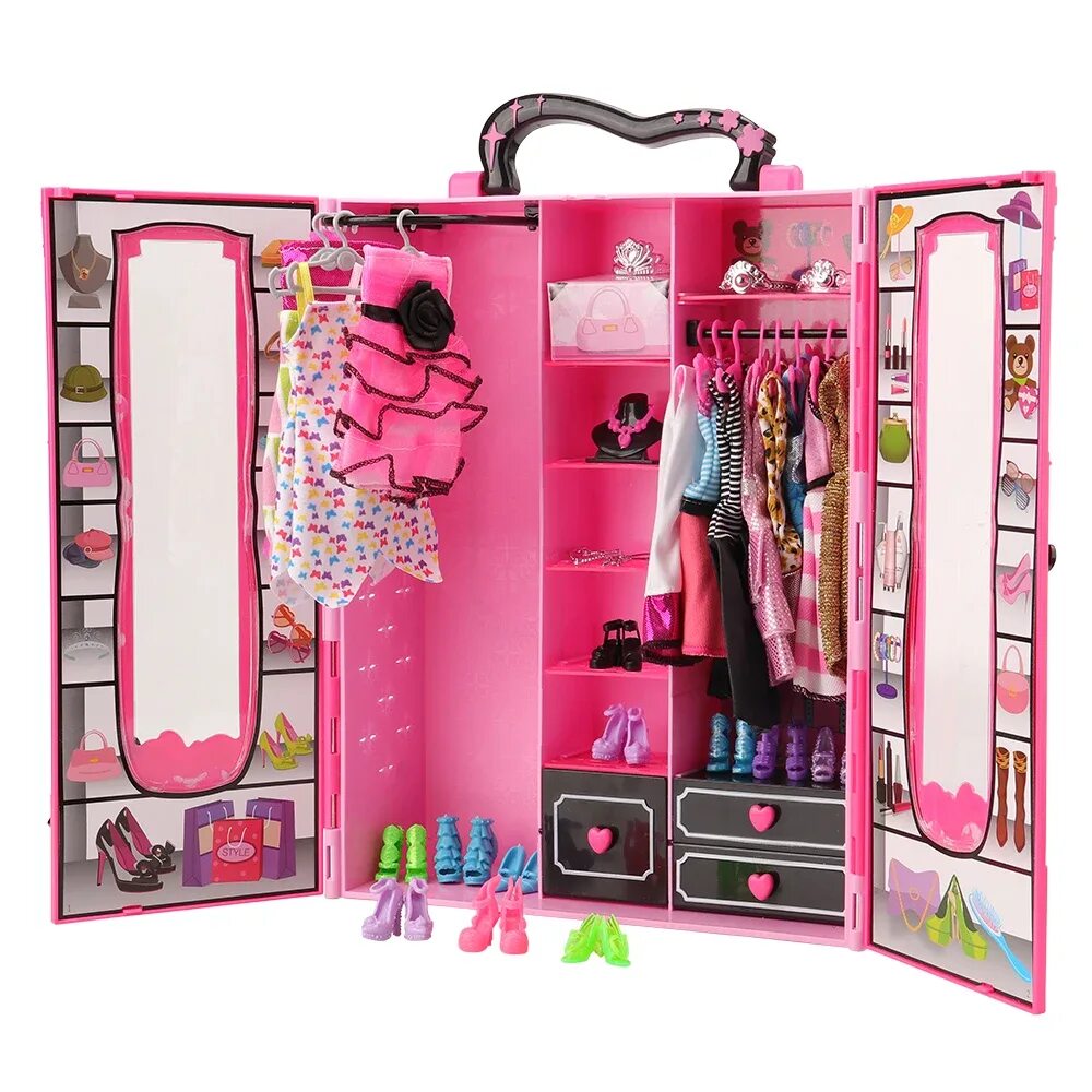 Шкаф для одежды, Barbie Mattel 17222663. Кукольный шкаф для Барби. Кукла Барби с гардеробом. Набор Barbie шкаф для одежды, x4833.