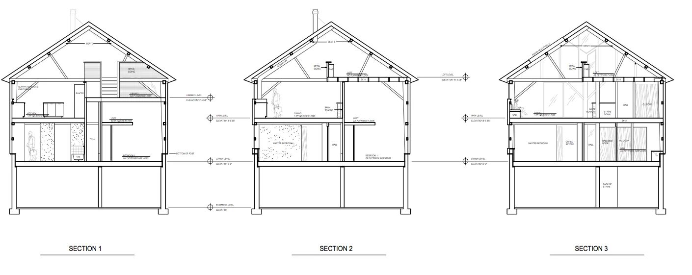 Section. Section Plan mansarda. Residential buildings of Sectional Type. Sections of drawing view.