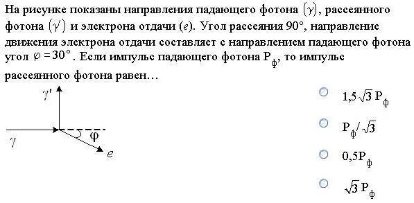 Расположите в порядке увеличения легкости отдачи электронов. Угол отдачи электрона. Направления падающего фотона рассеянного фотона и электрона отдачи. Импульс электрона отдачи. Показаны направления падающего фотона рассеянного фотона.
