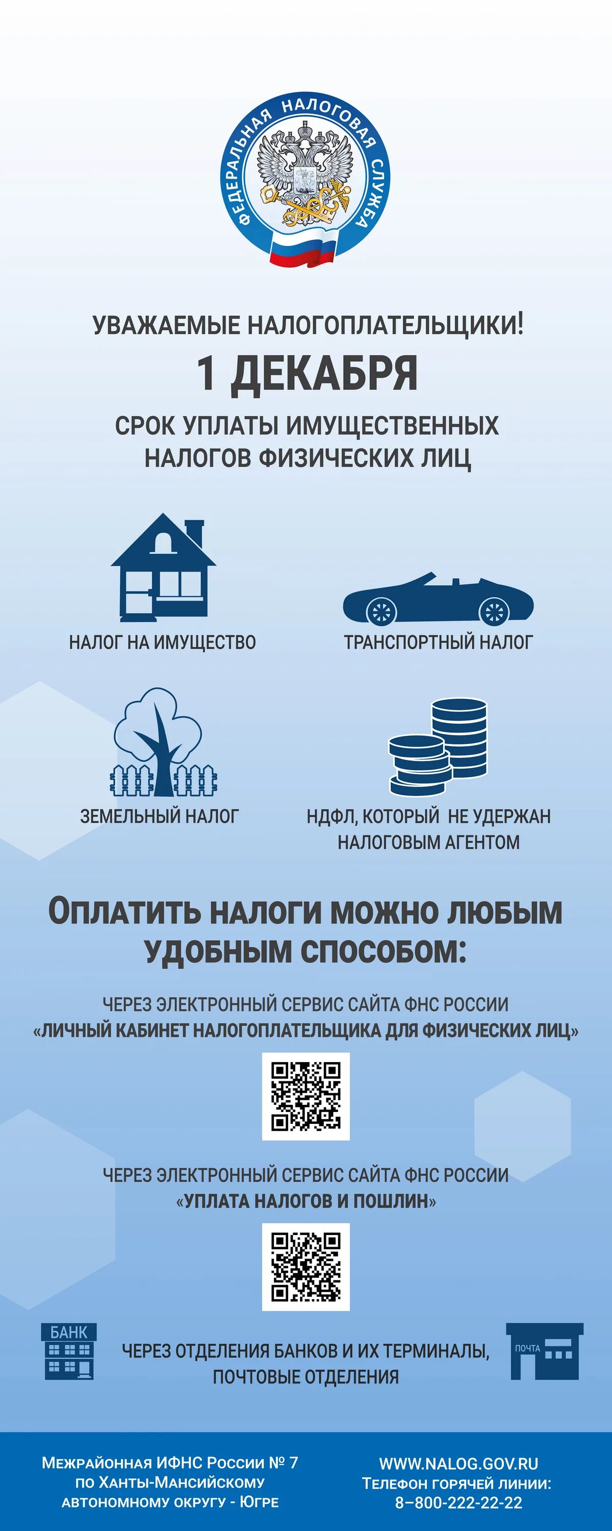 Срок уплаты имущественных налогов 2025