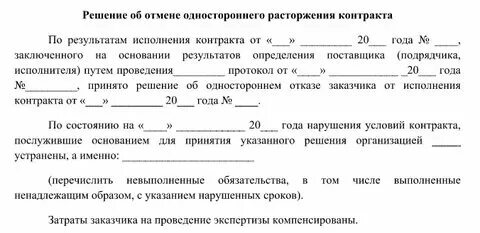 Расторжение договора с поставщиком