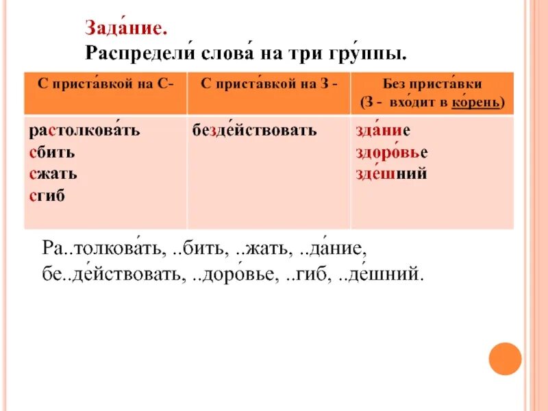 Слова с буквами з и с на конце приставок. Слова с з с на конце приставки. Буквы з и с на конце приставок 5 класс. Слова с буквой с на конце приставки. Распределить слова по графам таблицы