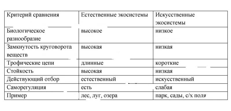 Искусственные экосистемы таблица. Естественная экосистема и искусственная таблица. Сходства естественных и искусственных экосистем. Сравните Естественные и искусственные экосистемы.