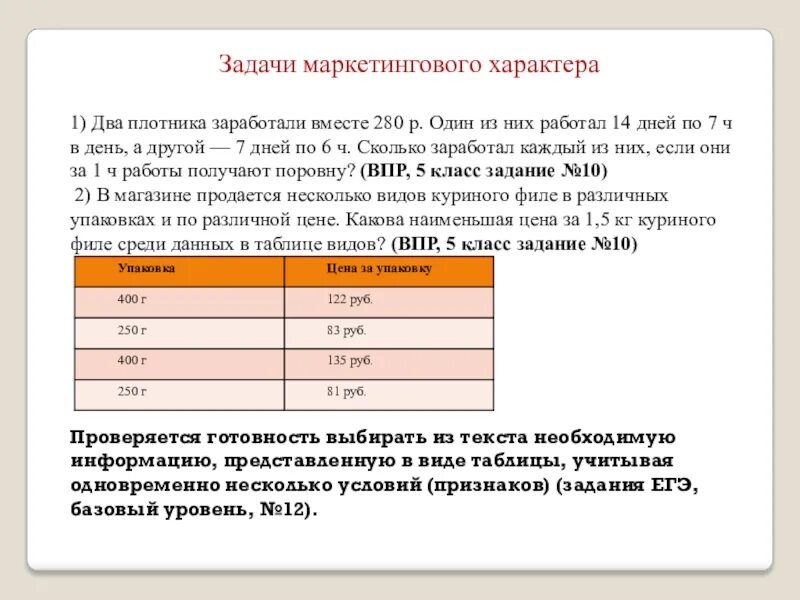 Задача в магазине продается. В магазине продается несколько видов куриного филе. два плотника заработали вместе 280. в магазине продается несколько видов куриного филе задача. заработок плотника.