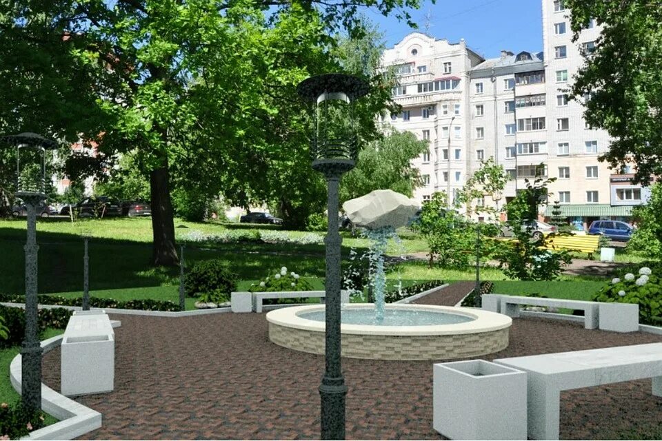 Новый сквер в нововятске. Проект набережной киров калужская область. Объекты благоустроенные в кирове. Клумбы города кирова. Газон у дороги.