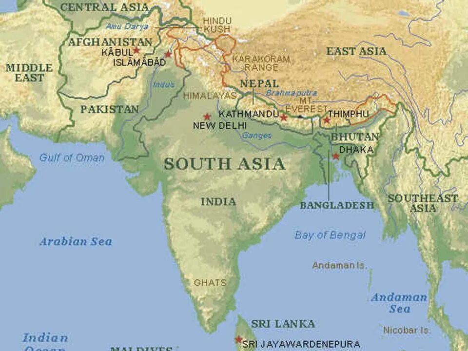 Географическое положение и размеры южной азии. Южная Азия Азия карта. Индия и Непал на карте. Южная Азия Индия.