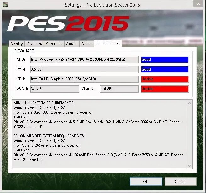 Ati radeon 3000 драйвер. PES 2015 системные требования. PES 2015 settings. Пес 2015 системные требования для ПК. PES 2015 pk системные требования.