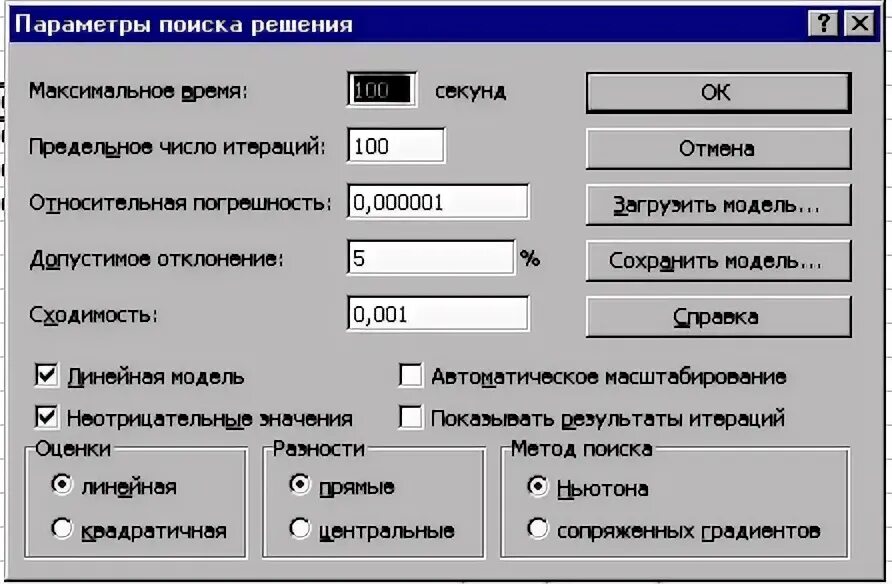 Параметры поиска решения. Диалоговое окно параметры. Эксель параметры поиска решения. Максимальные параметры модели. Параметры поиска это