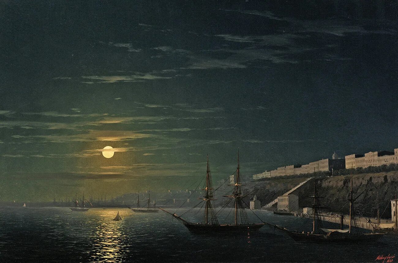 Картина ночные пейзажи айвазовского. Айвазовский Одесса в лунную ночь. Айвазовский вид Одессы в лунную ночь 1861.