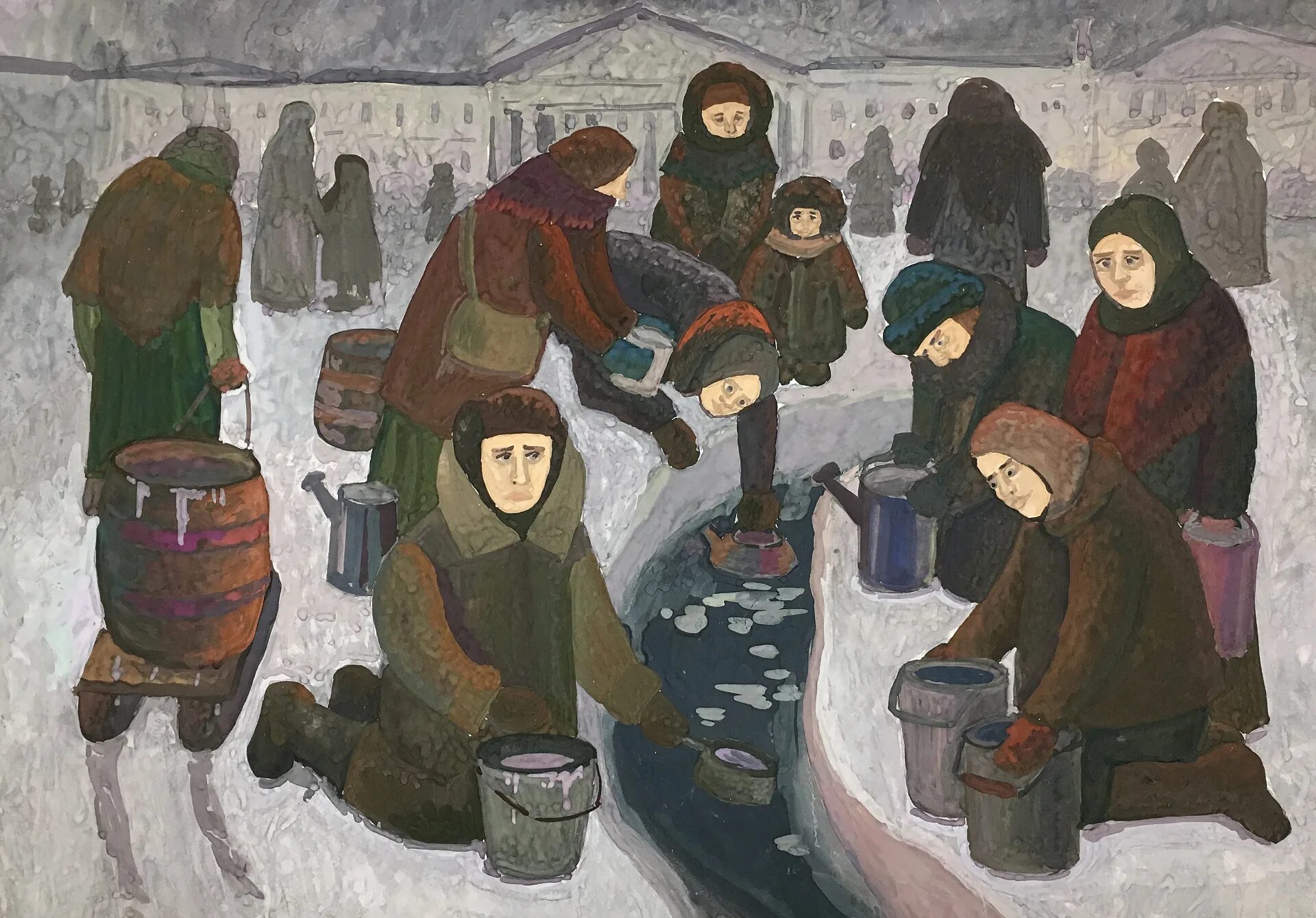 станковая композиция блокада ленинграда. пакулин набережная невы зима 1942. блокада ленинграда глазами художников. блокадные художники. художник платунов ленинград.