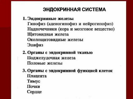 Конспект железы внутренней секреции и их функции