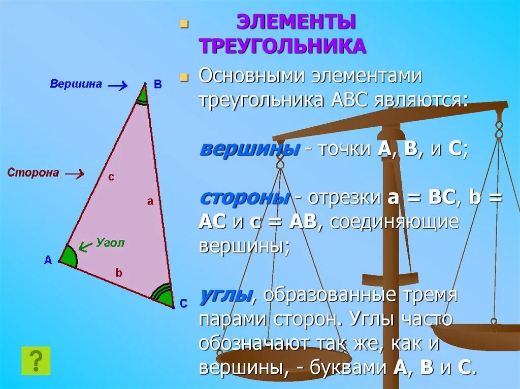 Элементами треугольника являются. Элементы треугольника. Основные элементы треугольника. Треугольник элементы треугольника. Сторона это элемент треугольника.