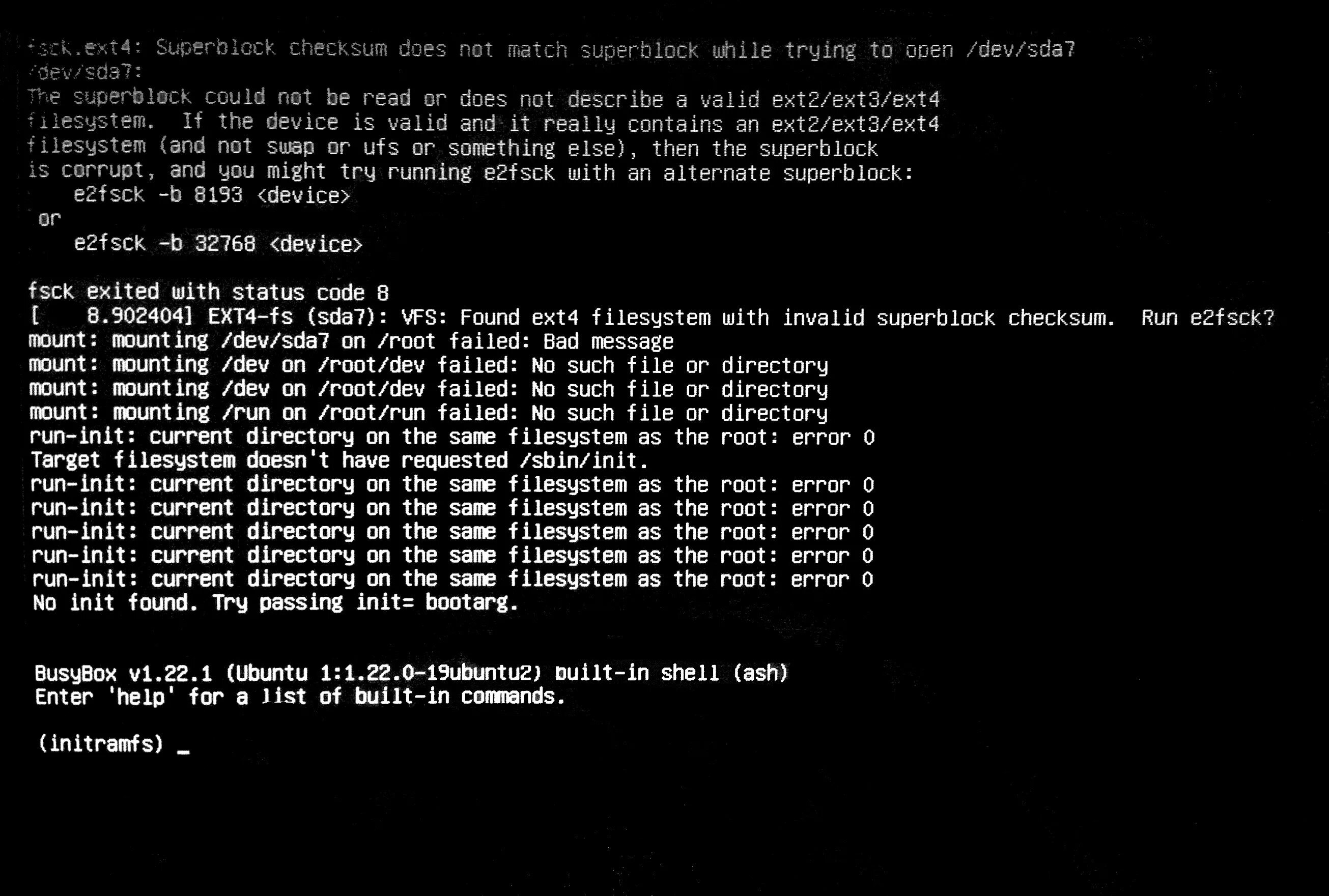 Linux ошибка 2. Команда fsck в linux. выполнение команды fsck linux. ошибка initramfs. при загрузке linux failed.