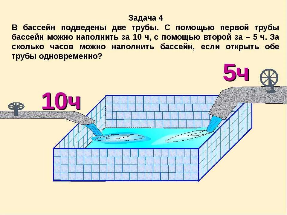 Задача с бассейном и трубами решение. Задача про бассейн. Задача про трубы и бассейн. Задача про бассейн и две трубы. Наполнение бассейнов водой