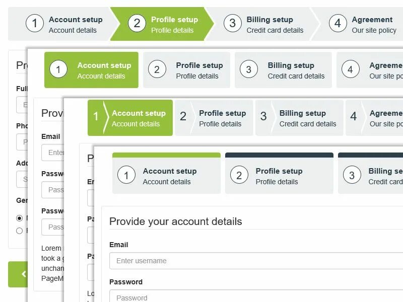 Details profile. Design PSD web form Multi Step Wizard. Form Step by Step UI.