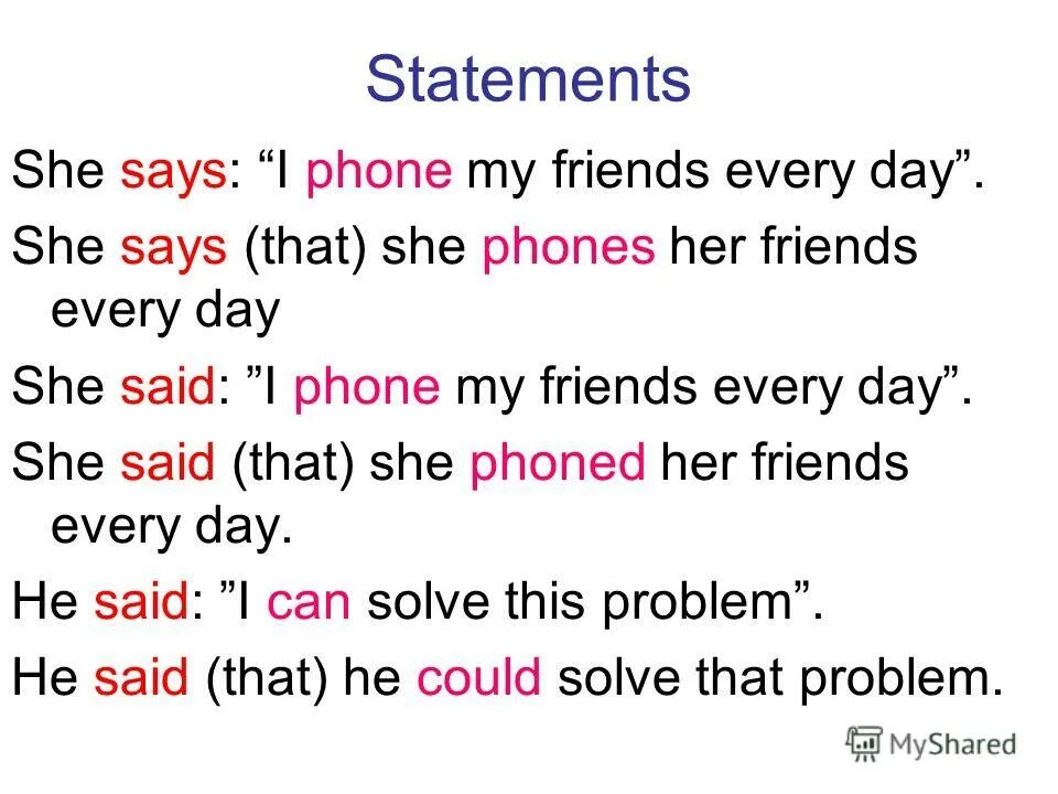 He play или plays football. Phone past simple форма. I my friends every day. друзья на английском. Reported speech в английском языке 9 класс.