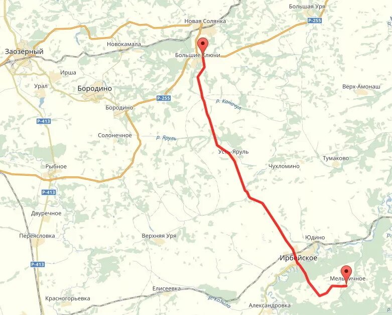 Бородино расстояние