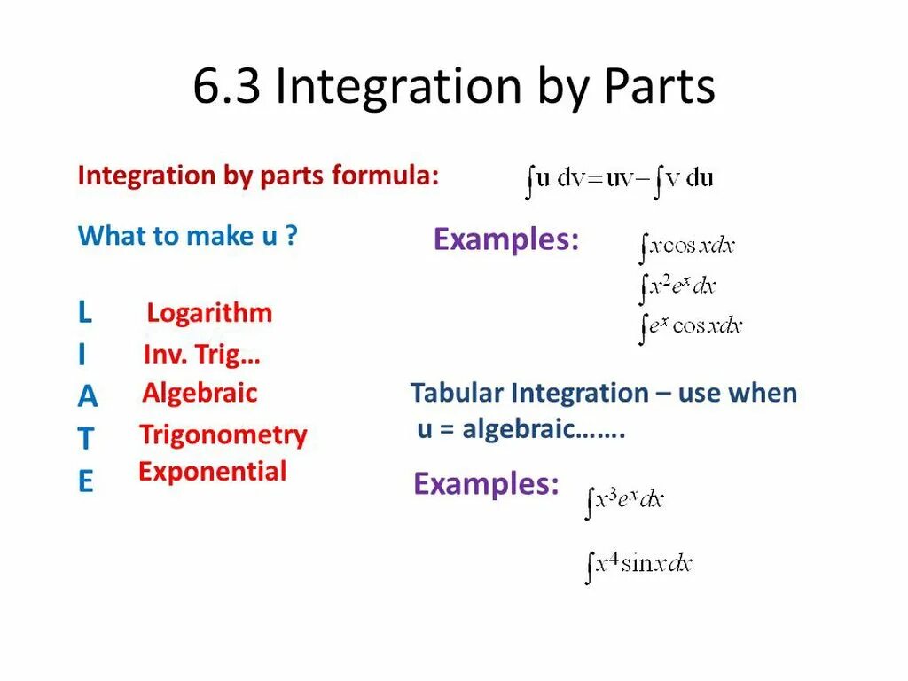 Integration by Parts. Integration by Parts Formula. ILATE integration by Parts. Partial integration Formula.