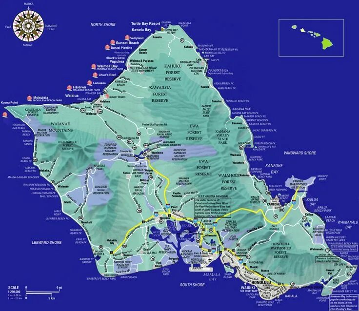 Oahu, Oahu map, Island map