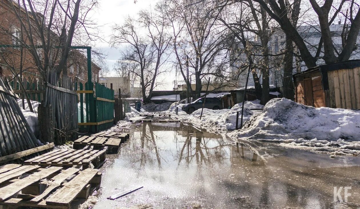 Паводок. Таяние снегов наводнение. Зона подтопления. Подтопление домов в Казани.