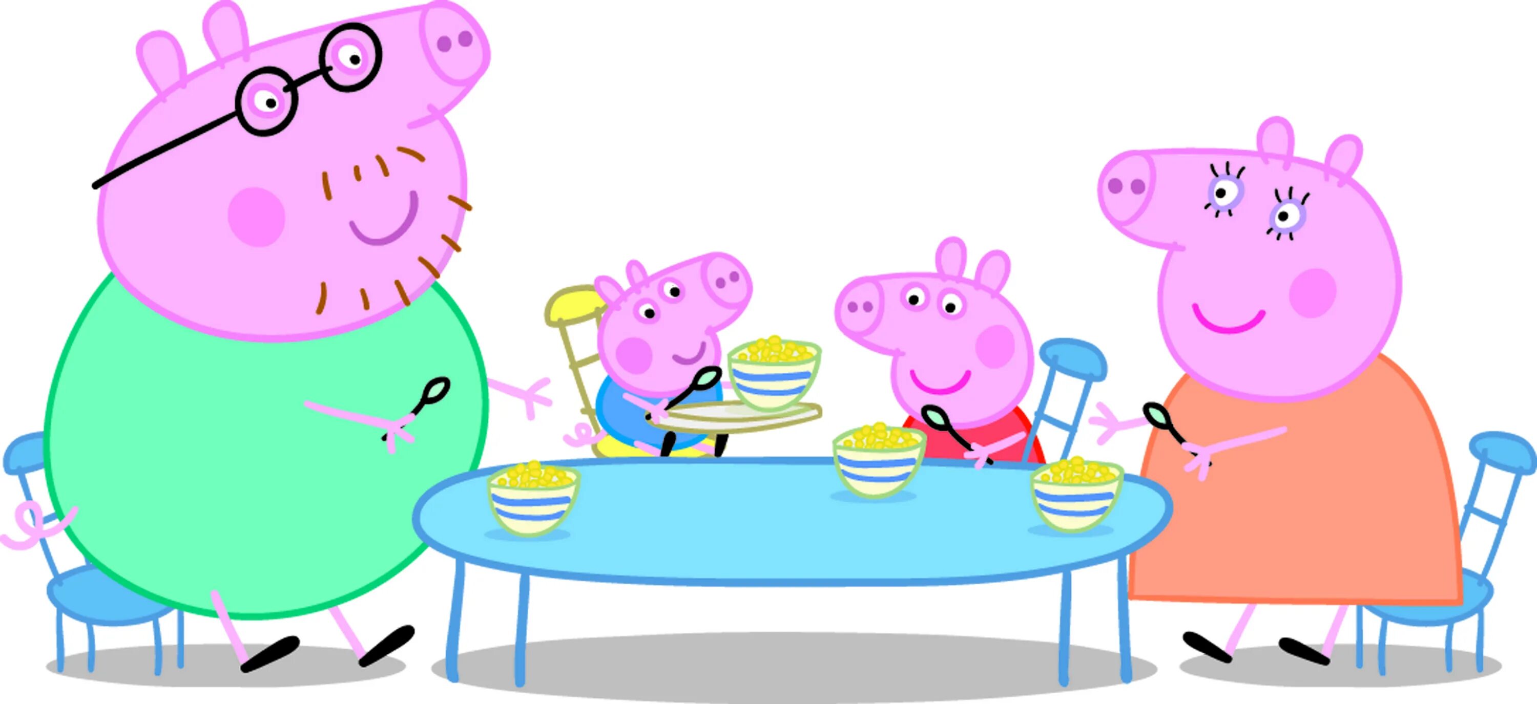 Пеппа сидит. Кухня Свинка Пеппа. Папа Свин и Свинка Пеппа. Семья свинки Пеппы за столом. Свинка Пеппа за столом.