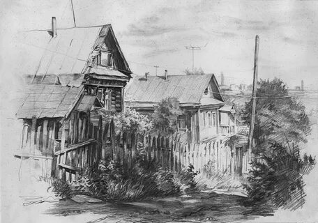 Пейзаж графика карандаш