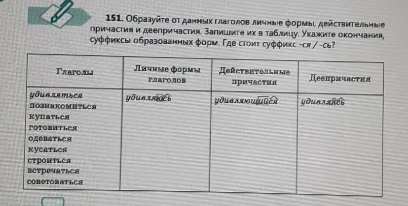 Образовать от данных глаголов действительные причастия. Образуйте деепричастия от данных глаголов. образуйте соответствующую формы от данных глаголов. таблица по действительным причастием заполнить таблицу.