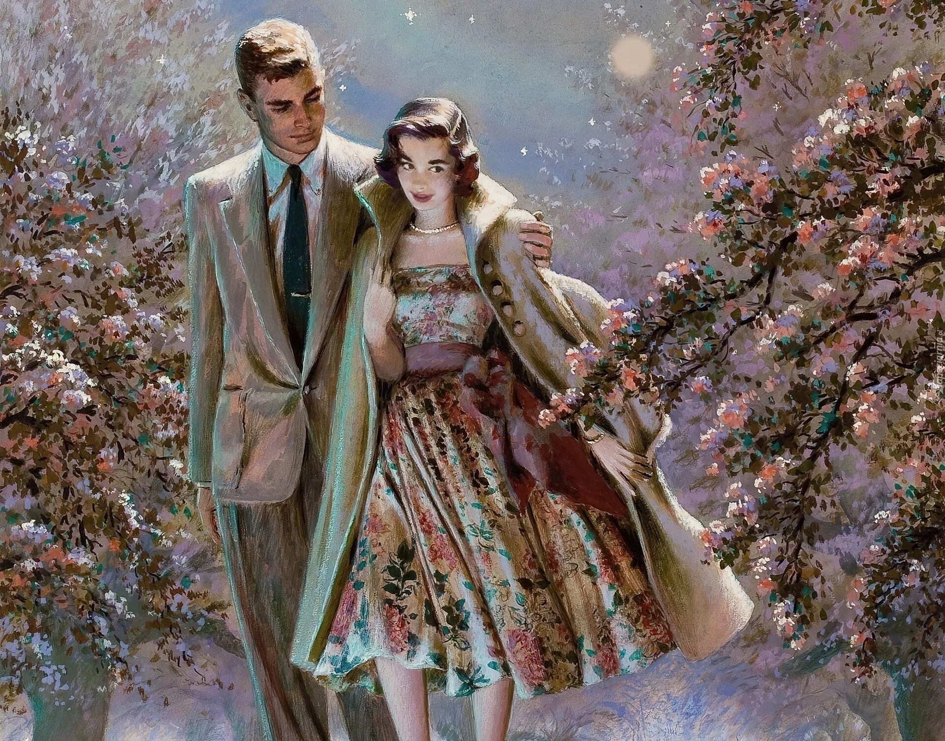 Последние свидание весны я плачу. Художник Edwin Georgi. Мужчина и женщина живопись. Романтическая живопись.