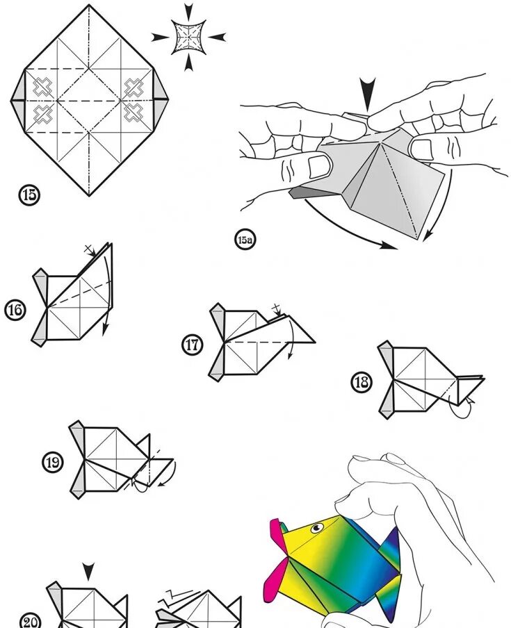 Оригами из бумаги для начинающих схемы пошагово. Оригами из бумаги схемы пошагово объемные. Оригами рыба схема. Простая фигура оригами для детей.
