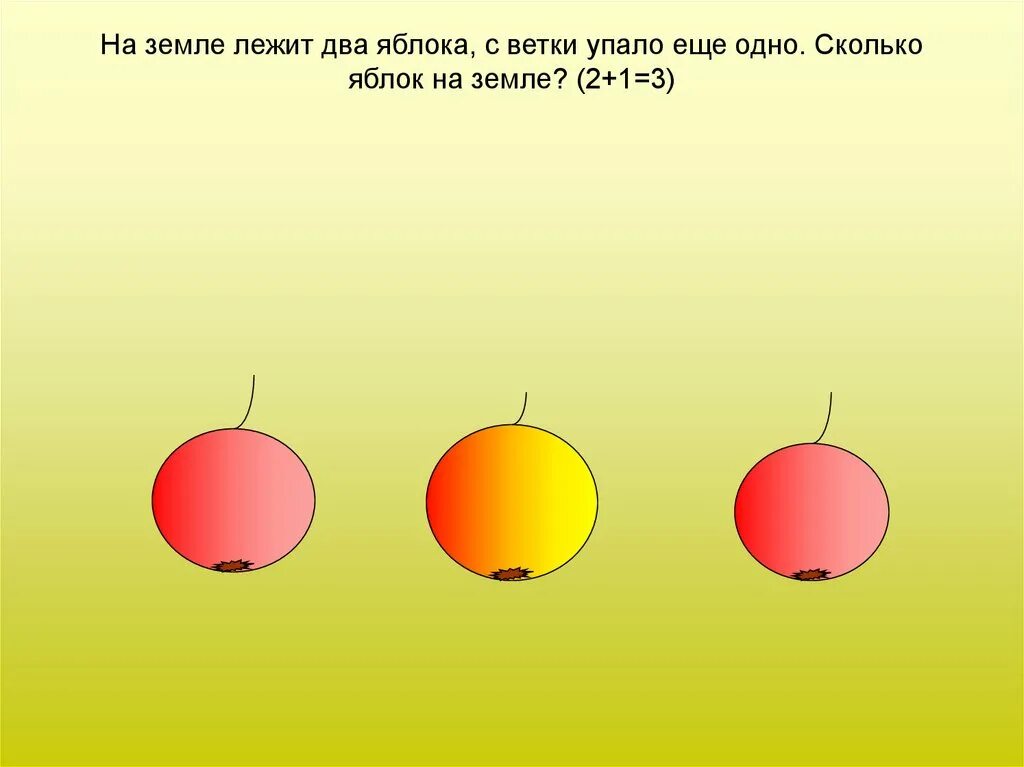 Сколько облок на земле. Два яблока на ветке. Яблоко с ветки упало. Одно яблоко на двоих.