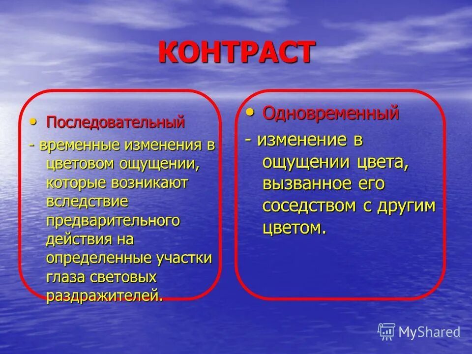 Были временные изменения. Последовательный контраст. Одновременный контраст. Явление последовательного контраста. Явления контраста и последовательных образов.