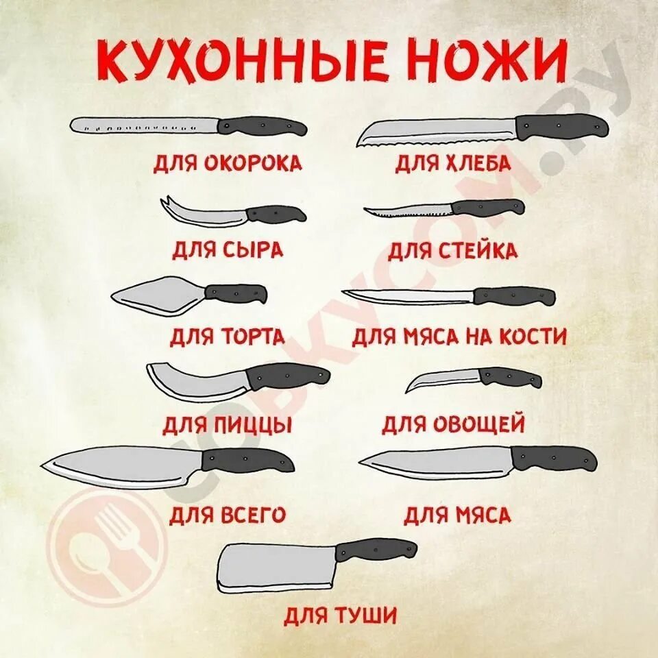 Виды ножей. Виды кухонных ножей. Формы и названия ножей. Формы кухонных ножей и названия.