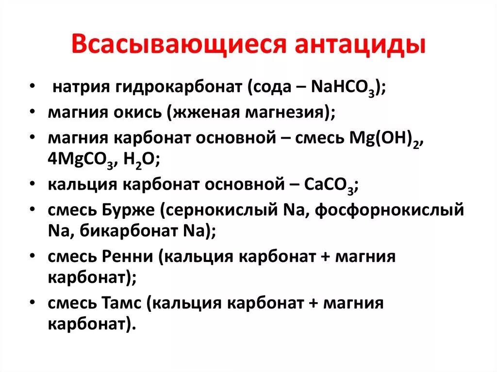 Антациды всасывающиеся и невсасывающиеся. Невсасывающиеся антациды. Всасывающиеся антациды список. Всасывающиеся антациды гидрокарбонат натрия. Список антацидов для желудка