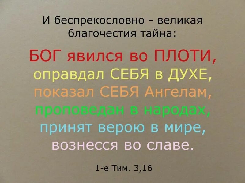 Слово великая тайна. И беспрекословно Великая благочестия тайна Бог явился во плоти. Бог явился во плоти оправдал себя. Великая благочестия тайна Бог. Бог явился во плоти Библия.