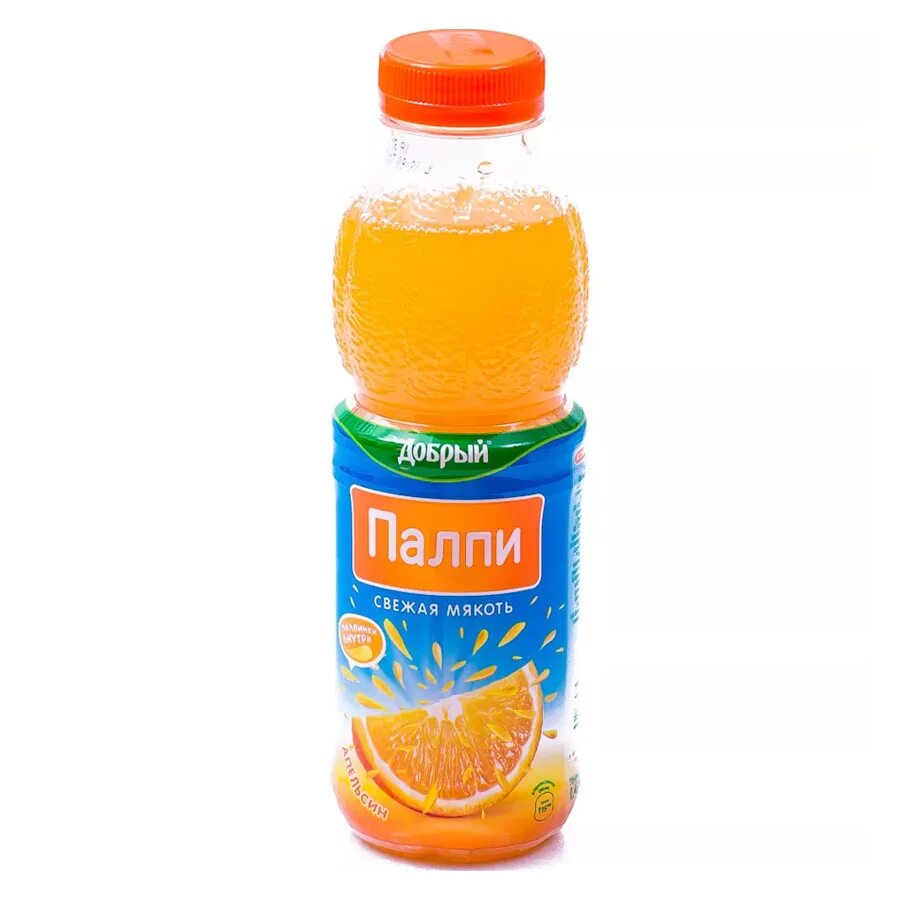 Сок добрый в бутылке. Добрый Палпи апельсин 0.45. Сок добрый Палпи 0,45л апельсин. Добрый pulpy напиток сокосодержащий апельсин. Напиток добрый Палпи апельсин 0.45л.